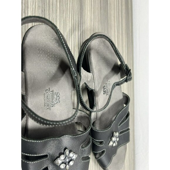 SAS Helena Sandals Women 10.5 N Black Leather Shoes Tripad Comfort Jeweled Bling - Picture 9 of 10